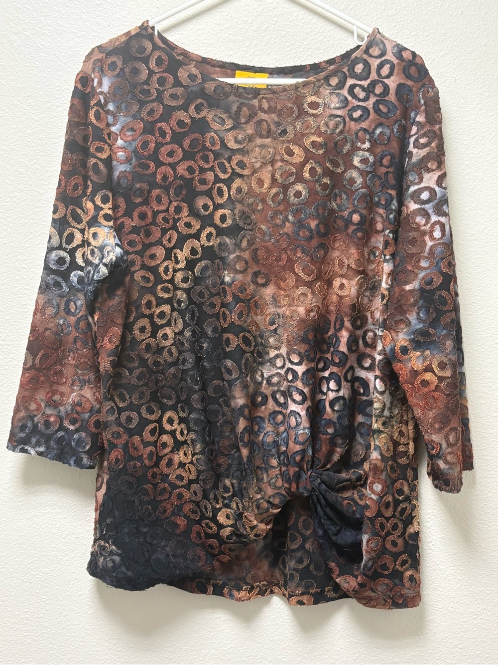 Ruby Rd. Women’s XL Brown Black Geometric Scoop Neck 3/4 Sleeve Pullover Top